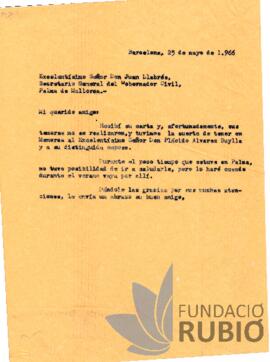 Carta emesa per Fernando Rubió Tudurí a Juan Llabrés