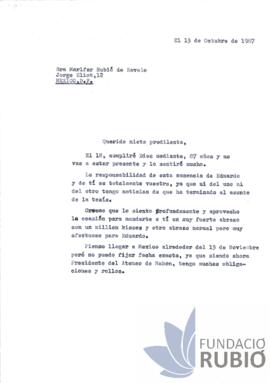 Carta emesa per Fernando Rubió Tudurí a Marifer Rubió de Ravelo