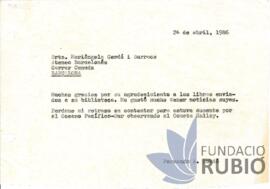Carta emesa per Fernando Rubió Tudurí a M. Àngela Cerdà i Surroca