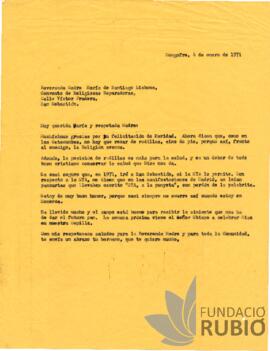 Carta emesa per Fernando Rubió Tudurí a Rev. Mare Maria de Santiago Lisbona