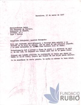 Carta emesa per Fernando Rubió Tudurí a Fernando de Porrero