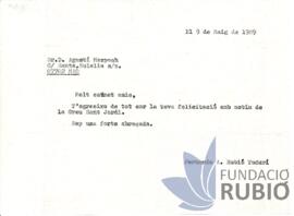 Carta emesa per Fernando Rubió Tudurí a Agustí Maspoch