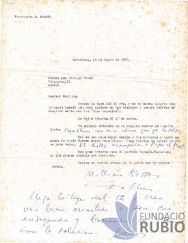 Carta emesa de Fernando Rubió Tudurí a Enrique Rubió Boada.