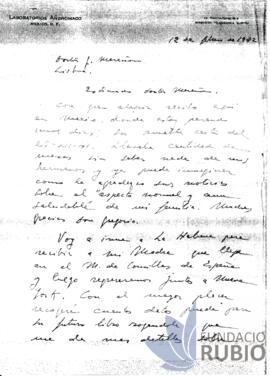 Carta emesa per Fernando Rubió Tudurí al Dr. Marañón