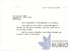 Carta emesa per Fernando Rubió Tudurí a Sor Lourdes Allés