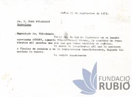 Carta emesa per Fernando Rubió Tudurí a José Viladomat