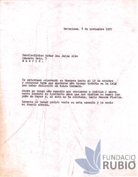 Carta emesa per Fernando Rubió Tudurí a Jaime Alba