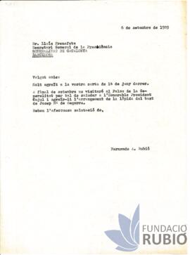 Carta emesa per Fernando Rubió Tudurí a Lluís Prenafeta
