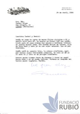 Carta emesa per Fernando Rubió Tudurí a Isabel Pruna