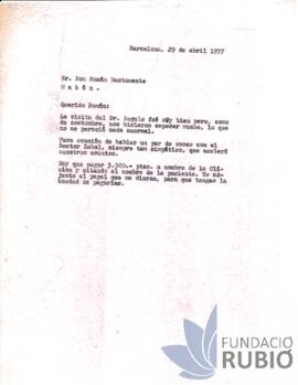 Carta emesa per Fernando Rubió Tudurí a Román Bustamente