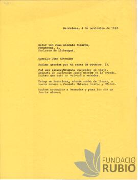 Carta emesa per Fernando Rubió Tudurí a Juan Antonio Picardo
