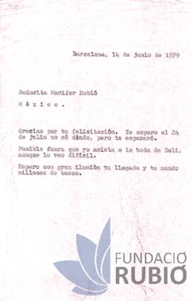 Carta emesa per Fernando Rubió Tudurí a Marifer Rubió