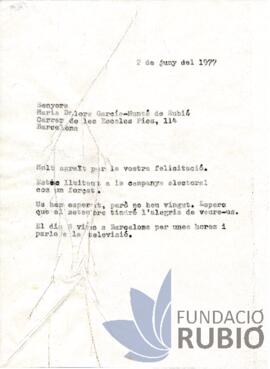 Carta emesa per Fernando Rubió Tudurí a María Dolores García-Munté de Rubió