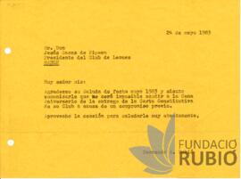 Carta emesa per Fernando Rubió Tudurí a Jesús Sáenz de Pipaon