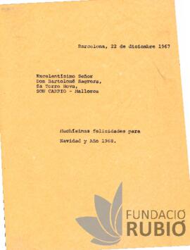 Carta emesa per Fernando Rubió Tudurí a Bartolomé Sagrera