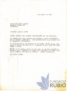 Carta emesa per Fernando Rubió Tudurí a Àngel Sabata