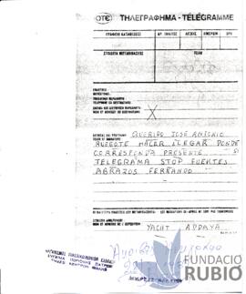 Telegrama emès per Fernando Rubió Tudurí a José Antonio Matji