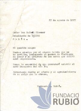 Carta emesa per Fernando Rubió Tudurí a Rafael Timoner
