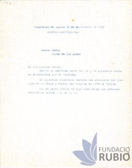 Carta emesa per Fernando Rubió Tudurí al Conde de los Andes