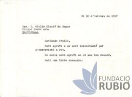 Carta emesa per Fernando Rubió Tudurí a Ofelia Cleofe de Bagur