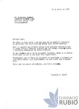 Carta emesa per Fernando Rubió Tudurí a Carlos Climent