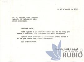 Carta emesa per Fernando Rubió Tudurí a Miquel Roca i Junyent
