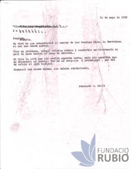 Carta emesa per Fernando Rubió Tudurí a Aluminis Arquitectònics