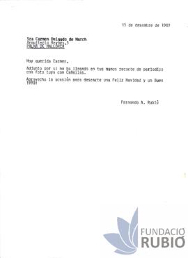 Carta emesa per Fernando Rubió Tudurí a Carmen Delgado de March