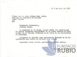 Carta emesa per Fernando Rubió Tudurí a Juan Felipe Ruíz Sabido