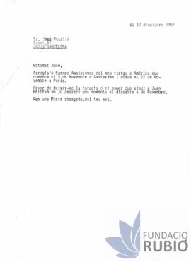 Carta emesa per Fernando Rubió Tudurí a José Roselló