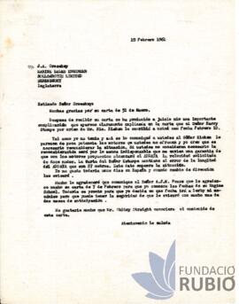 Carta emesa per Fernando Rubió Tudurí a J. A. Crosskey