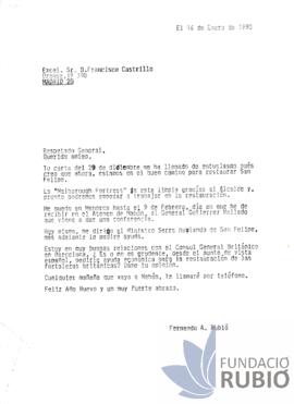Carta emesa per Fernando Rubió Tudurí a Francisco Castrillo