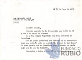 Carta emesa per Fernando Rubió Tudurí a Manolo Matji