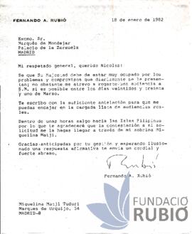 Carta emesa per Fernando Rubió Tudurí a Marquès de Mondejar