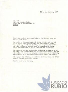 Carta emesa per Fernando Rubió Tudurí a Alfredo Sánchez Bella