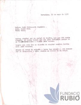 Carta emesa per Fernando Rubió Tudurí a Nori Villanueva Angsiako