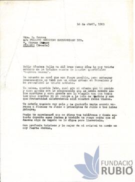 Carta emesa per Fernando Rubió Tudurí a E. Goumas