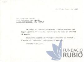 Carta emesa per Fernando Rubió Tudurí a Fernando Rubió Boada