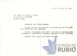 Carta emesa per Fernando Rubió Tudurí al Duc d'Almenara Alta