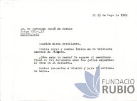 Carta emesa per Fernando Rubió Tudurí a Ma Fernanda Rubió de Ravelo