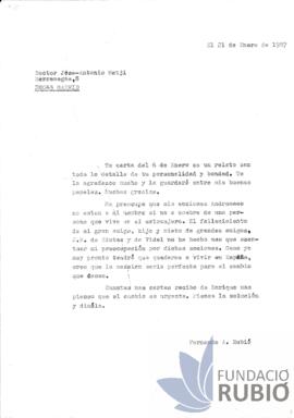 Carta emesa per Fernando Rubió Tudurí a José Antonio Matji Tudurí