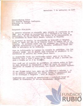 Carta emesa per Fernando Rubió Tudurí a Nicolás Revenga Domínguez