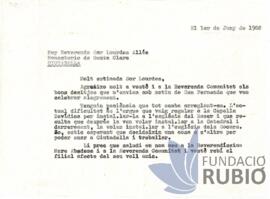 Carta emesa per Fernando Rubió Tudurí a Sor Lourdes Allés