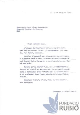 Carta emesa per Fernando Rubió Tudurí a Joan López Casasnovas
