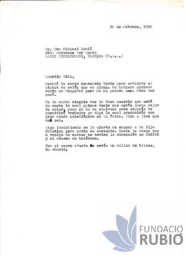 Carta emesa per Fernando Rubió Tudurí a Michael Rubió