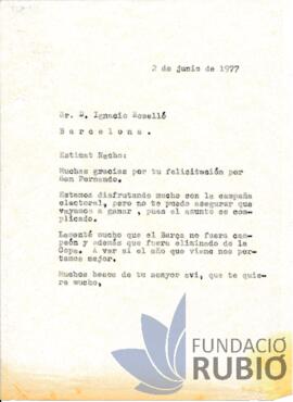 Carta emesa per Fernando Rubió Tudurí a Ignasi Roselló Rubió