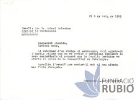 Carta emesa per Fernando Rubió Tudurí a Antoni Salvador