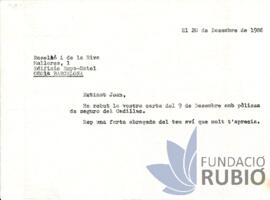 Carta emesa per Fernando Rubió Tudurí a Joan Roselló Rubió