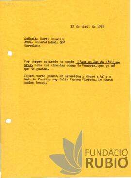 Carta emesa per Fernando Rubió Tudurí a Maria Rosselló Rubió