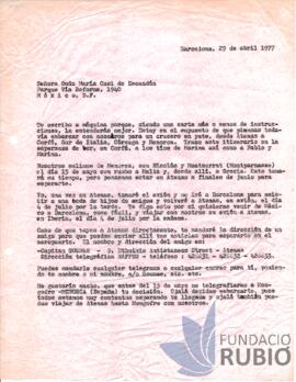 Carta emesa per Fernando Rubió Tudurí a María Cusi de Escandón